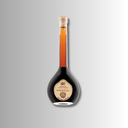 Schlanke Flasche mit langem Hals, dunklem Inhalt und elegantem, goldfarbenem Etikett.