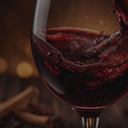 „Rotwein beim Schwenken im Glas in ausdrucksstarker Nahaufnahme“