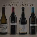 „Vier griechische Weinalternativen: Estate Argyros Santorini, Gerovassiliou Avaton, Alpha Estate Xinomavro Reserve und Malagousia“