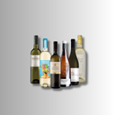 Auswahl internationaler Weißweinflaschen mit unterschiedlichen Etiketten, dicht nebeneinander vor hellem Hintergrund.